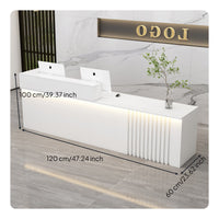 Modern Reception Desk Sturdy Construction Commercial Checkout Counter Scratch-resistant Surface Store Counter with Wood Grain and Marble Texture Suitable for Retailers Business Owners Workplaces