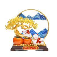 Auspicious Cat Ornament with Metal Frame Festive Cat Figurine Indoor