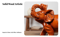 2 Pieces Artisan Made Carved Wooden Elephant Pair Wooden Elephant Statue Home Decoration for Creature Lovers, Office Workers, Living Room, Shelf Display, Bookshelf, Mantelpiece