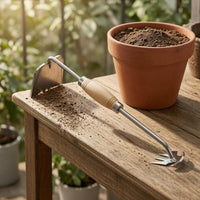 Stainless Steel 2-in-1 Garden Hoe and Cultivator Wood-Grain Handle Garden Hoe Rake Handheld Hand Cultivator Rake