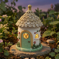 Thatched Roof Cottage Resin Solar Glowing Decoration Waterproof Micro Landscape House