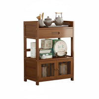 Sturdy Construction Multi-Tier Tea Trolley Large Capacity Household Furniture Oriental Design Side Cabinet Polished Finish for Hosts, Homeowners, Living Room, Reception Area, Home Office