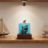 Crystal Cube Light Marine-Themed Resin Night Light with Wood Base Ambient