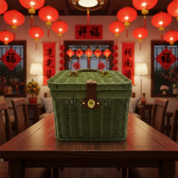 Handwoven Woven Gift Basket with Lid Portable Rattan Design Storage Case Decorative Handled Storage Box Lightweight for Weddings, Home Decor
