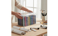 Large Capacity Stackable Art Supply Case Multipurpose Transparent Plastic Storage Box for Artists, Desk