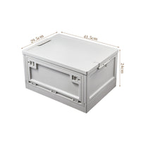 Portable Plastic Storage Bin Wood Top Sturdy Material Foldable Storage Bin with Wood Lid Large Capacity Car Trunk Organizer Secure Latches for Campers, Picnic