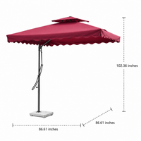 Steel Parasol Garden Umbrella, Cantilever Patio Parasol with Crank Handle, Wine Red Offset Patio Umbrella with Cross Base
