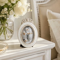 Ornate Photo Frame, Vintage Ivory White Gold Trim Resin French Design, 13.5x9.5cm Small Decorative Frame for Living Room