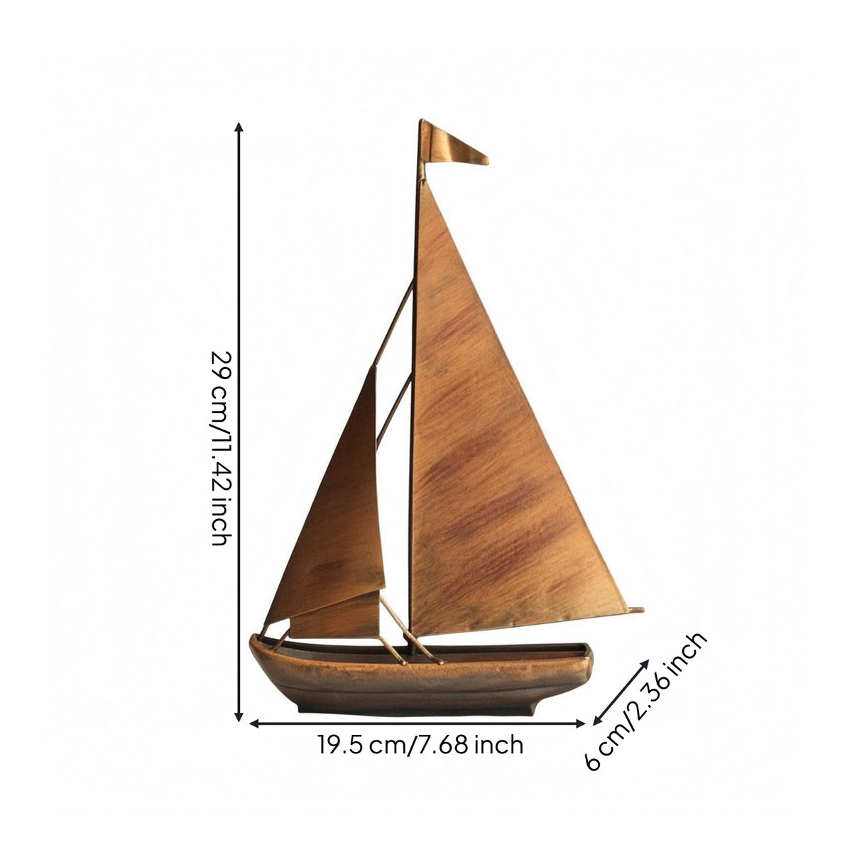 Bronze-Gold Sailboat Ornament Shiny Iron Sailboat Model Gift Idea
