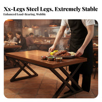 Industrial Aesthetic Trestle Dining Table Heavy-Duty Rectangular Trestle Table Sturdy Support Commercial Furniture Stable Construction for Restaurant Owners, Families, Homeowners, Bar, Kitchen, Home, Office
