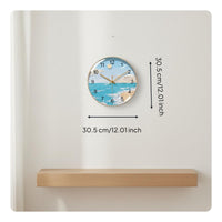 Marine Theme Wall Clock Seascape Design Decorative Clock Non-Ticking Timepiece for Living Room, Bedroom, Office