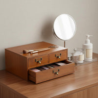 Hardwood Wood Desktop Organizer Space-Saving 3-Drawer Storage Box 3-Drawer Wooden Organizer Retro Design Vintage Desktop Storage
