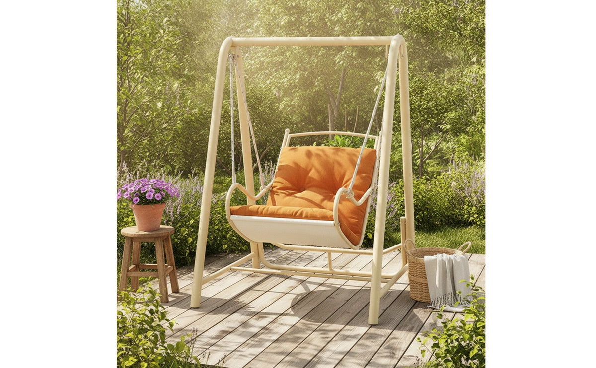 Padded Hanging Swing Chair with Stand Compact Hanging Swing Chair with Cushion Powder-Coated Furniture Outdoor for Garden