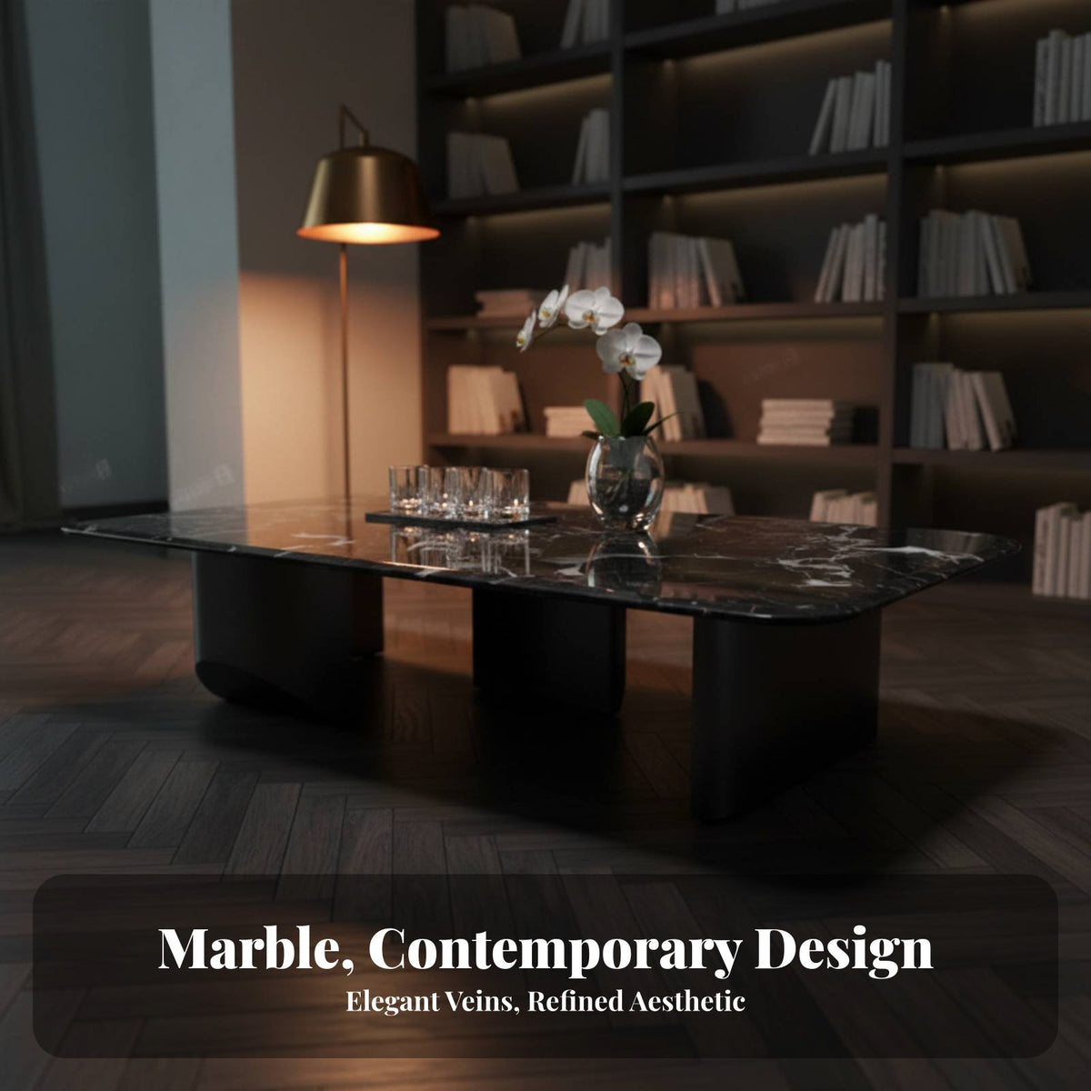 Rectangular Floating Coffee Table Natural Stone Top Rectangular Coffee Table Luxury Look Living Room Furniture for Adults, Lounge Area, Home, Office