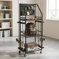 Fishing Rod Rack with Freestanding Pegboard Fishing Rod Storage Cart Portable for Anglers, Garage