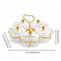 Heart-Shaped Snack Rack with Dishes Lidded Dessert Display Rack 5-Compartment Candy Dish with Stand Gold-Tone for Hosts, Homeowners, Party, Coffee Table, Entryway