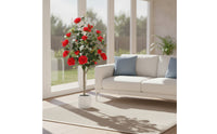 Artificial Rose Tree 120 Cm Tall Faux Rose Tree with Planter Authentic-Looking Plant for Entryway, Living Room, Patio