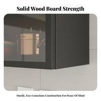 Wall Mounted Storage Cabinet Solid Wood Board Wall Mounted Glass Cabinet Space-Saving Suspended Display Shelf with Doors for Washroom, Balcony