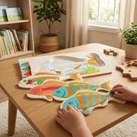 Fish Bone Puzzle Educational Layered Puzzle Hand-Eye Coordination Toy for Toddlers, Preschool, Homeschool