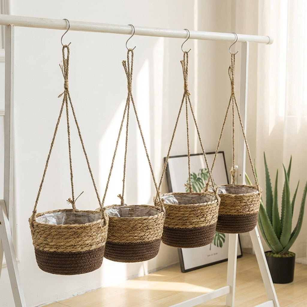 Hanging Basket for Garden Decor and Indoor Plants, Breathable Seagrass Plant Pot for Flower Pots, Wall Hanging Plant Basket, Rustic Style