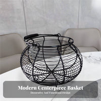 Sturdy Iron Construction Wire Egg Basket Rustic Design Round Basket with Handle Ventilated for Countertop, Pantry, Garden
