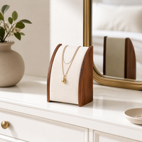 Walnut Wood Curved Necklace Display Stand Set for Pendants and Jewelry