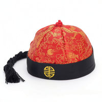 Chinese Costume Cap Traditional Ancient Chinese Cap Brocade Hat with Tassel Satin Imperial for Performers, Stage Performances