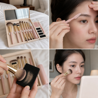 Portable Makeup Brush Set with Mirror & Storage Box, Mini Travel Contour Eyeshadow Brushes