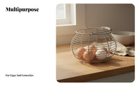 Sturdy Iron Construction Wire Egg Basket Rustic Design Round Basket with Handle Ventilated for Countertop, Pantry, Garden