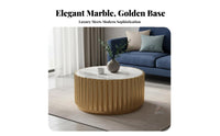 Light Luxury Design Round Fluted Coffee Table Marble Pattern Top Fluted Drum Coffee Table Modern Aesthetic Living Room Furniture Solid and Stable for Interior Designers, Apartment Dwellers, Families with Children, Reception Area, Small Areas, Office