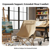 Sturdy Steel Frame Folding Moon Chair Heavy Duty Outdoor Sketching Stool Ergonomic Design Lightweight Folding Chair Breathable Material for Art Students, Backpackers, Outdoors, Library, Fishing, Backyard