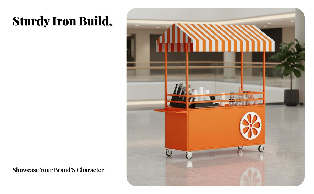 Long-Lasting Iron Frame Mobile Food Cart 360° Swivel Casters Rolling Market Stall Spacious Countertop Rolling Snack Stand Large Storage Space for Street Vendors, Small Business Owners, Event Organizers, Night Markets, Shopping Malls, Supermarkets