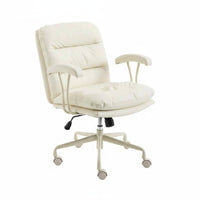 Adjustable Height Upholstered Rolling Task Chair 360-Degree Swivel Upholstered Rolling Armchair Ergonomic Design Office Furniture Padded Cushion for Students, Telecommuting Workers, Adults, Study Room, Bedroom