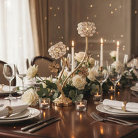 Gold Candelabra Floral Candlestick with Branches Sculptural Candle Holder Tabletop for Decorators