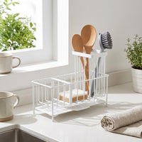 Kitchen Sink Organizer with Drip Tray, 304 Stainless Steel Countertop Drainer, Sponge Holder and Dish Brush Holder for Small Kitchen Storage Use