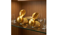 Hare Statues Pair Shiny Look Seated Bunny Figurines Stable Base Golden-Hare Figurines for Cabinet