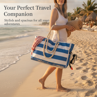 Bohemian Striped Canvas Beach Bag Large Capacity Travel Tote Shopping Handbag