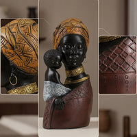 Tabletop African Mother and Child Statue Freestanding Mother Holding Child Statue Sturdy Resin Female Bust Long-Lasting for Living Room, Entryway
