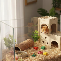 Hamster with Ramp Wooden Hamster Playhouse Edges Small Animal Enclosure for Terrarium