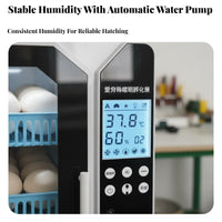 Intelligent Temperature Control Home Egg Hatching Machine Adjustable Roller Tray Automatic Egg Incubator Double-Power Power Support Digital Poultry Hatcher Pre-Programmed Hatching Modes for Hobby Farmers, Educators, Small Farm, Classroom