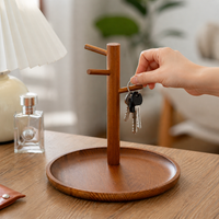 Wooden Key Holder, 20cm Valet Tray with Multiple Hooks, Modern Aesthetic Desk Decor for Small Items, Cosmetics, Jewelry