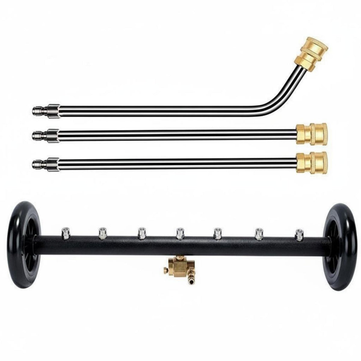 Adjustable Angle Two-in-One Use Chassis and Surface Cleaner Pivoting Coupler Two-in-One-Function Undercarriage Cleaner Stainless Steel & Brass Underbody Car Wash Broom 4000 PSI for Truck Owners, Garage Floor, Driveway, Patio