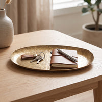 Hammered Metal Tray Irregular Oval Decorative Tray Sculptural Platter for Tabletop Styling, Coffee Table, Entryway Console