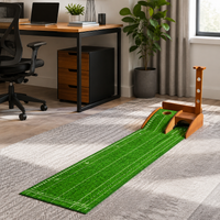 Putting Mat Indoor Golf Practice Equipment with Automatic Ball Return Function Wooden Base 57.5cm×42cm×10.5cm