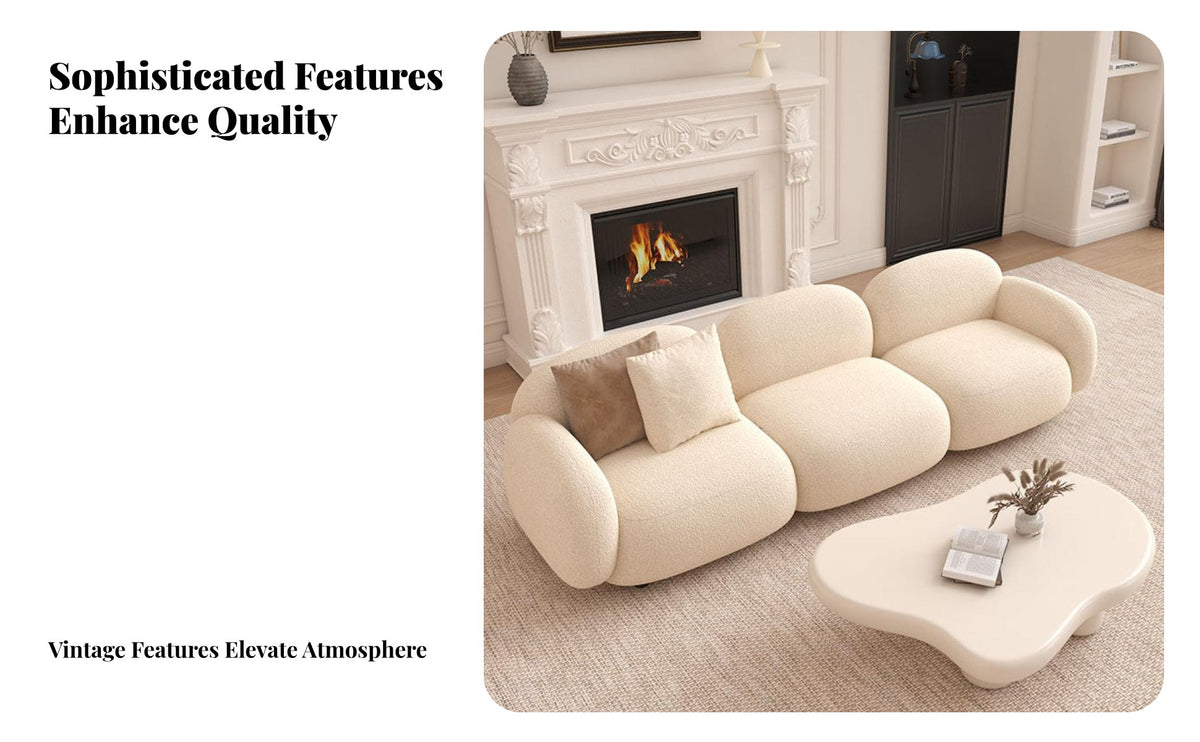 French-Inspired Design Puffy 3-Seater Sofa Minimalist Design Upholstered 3-Seater Settee Luxurious Comfort Couch High-Resilience Cushion for Interior Designers, Apartment Dwellers, Reception Area, Beauty Salon, Family Gatherings, Movie Nights