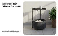 Minimalist Design Tray Top Table with Storage Basket Modern Design Round Storage Table Multi-Functional Nightstand Lightweight for Apartment Dwellers, Homeowners, Living Room, Bedroom, Balcony, Bathroom