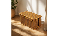 Cable Management Box Handwoven Organizer Box with Lid Sturdy Power Strips Organizer for Desk