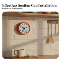 Punch-Effortless Installation Waterproof Bathroom Clock Fogproof Suction Cup Clock Quiet Movement for Children, Shower