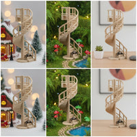 Miniature Spiral Staircase Wooden Staircase with Round Base Compact Decor for Hobbyists, Collectors, Dioramas, Miniature Gardens, Holiday Displays