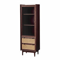 Japanese-influenced Design Glass Door Rattan Cabinet Minimalist visual appeal cabinet Woven Cane texture Display Case debris-proofresistant for Small Space Dwellers, Book Lovers, Collectors, Living Room, Home Office, Bedroom, Dining Area